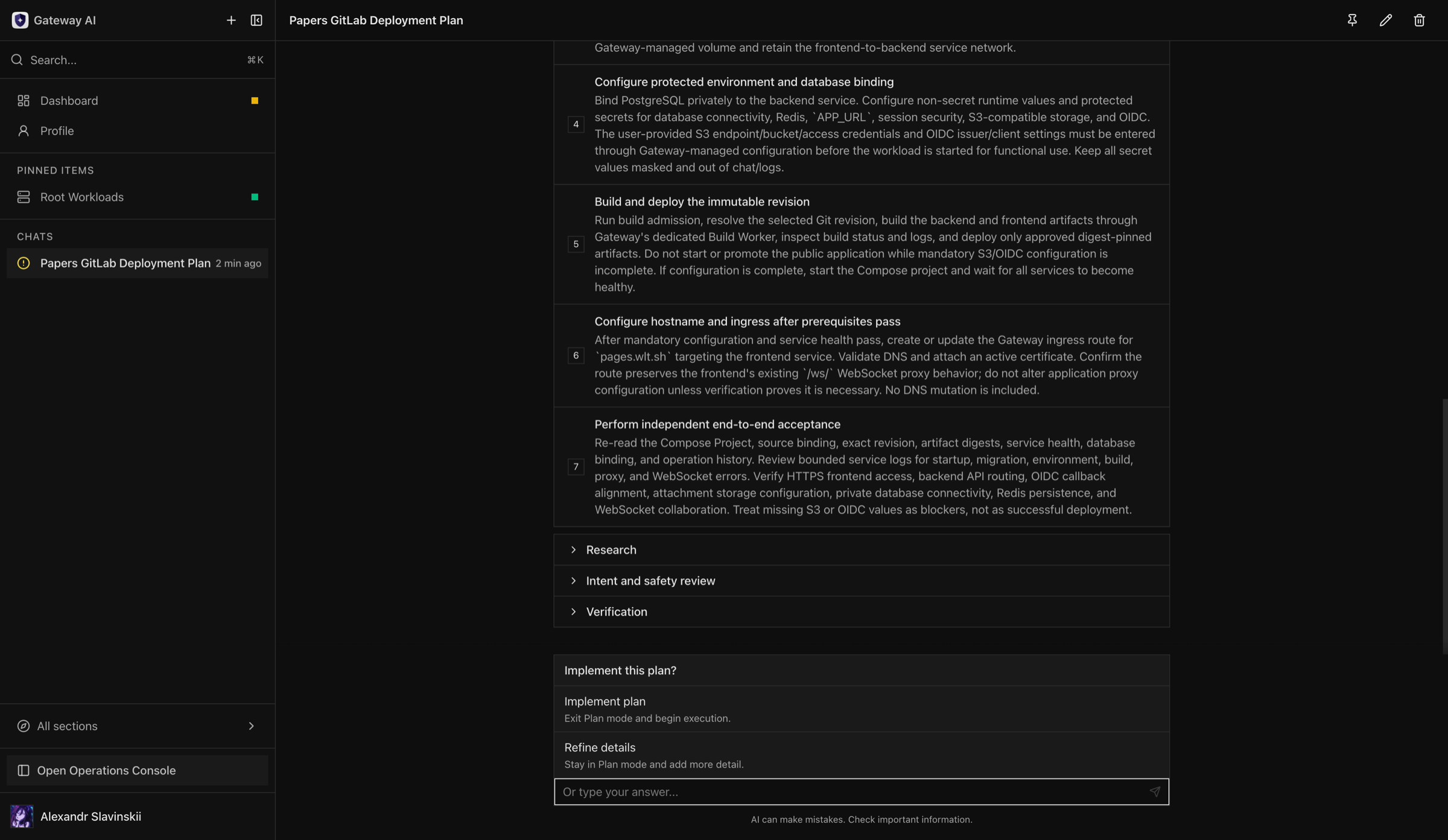 AI Workspace plan with implementation and verification steps
