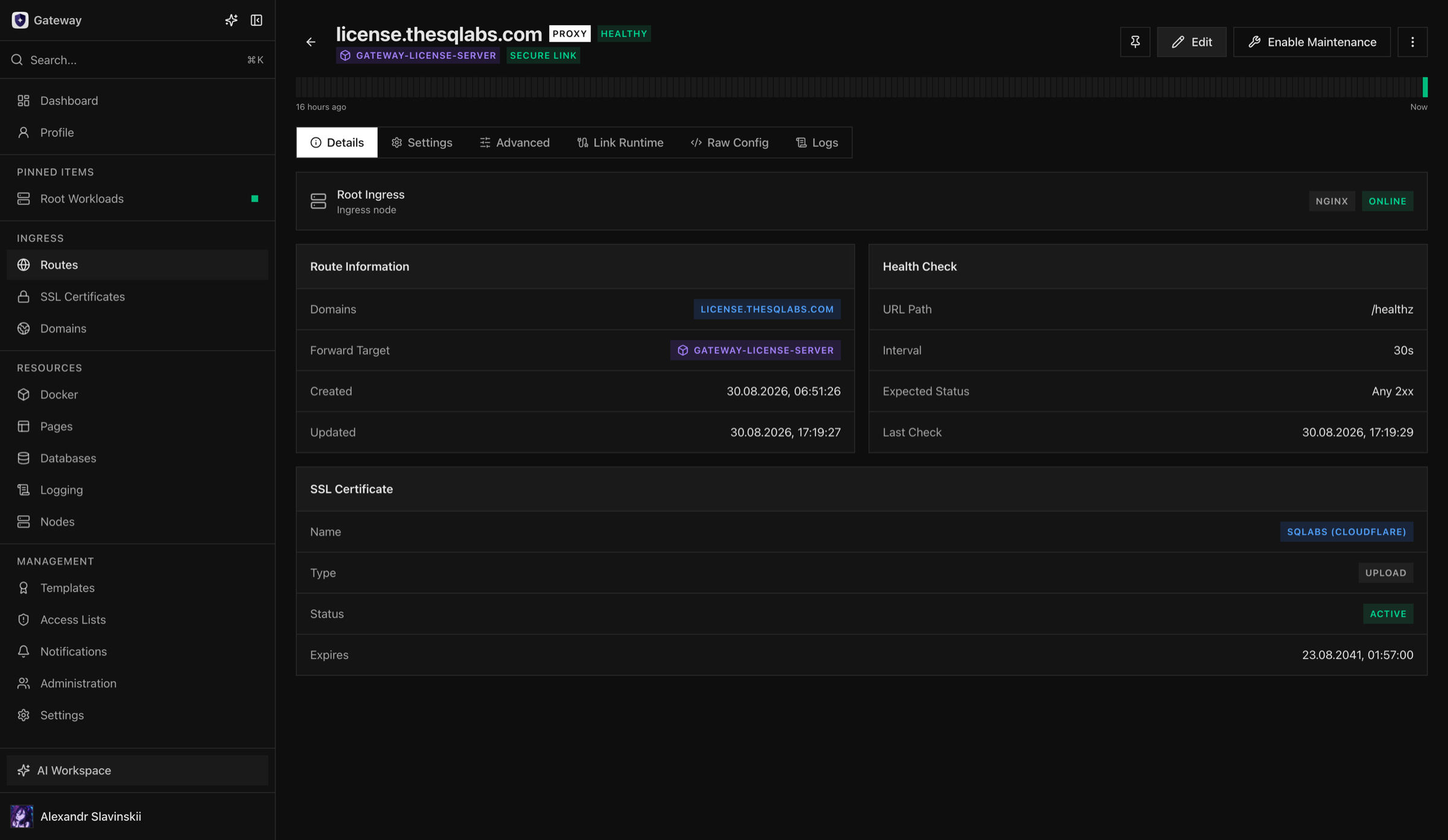 Работоспособный Ingress Route, направляющий трафик к рабочей нагрузке Docker через Secure Link
